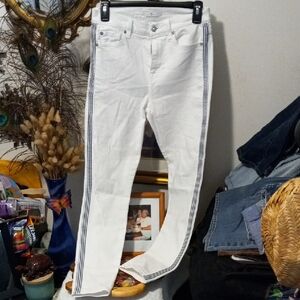 Women's White Jeans with Side Stripes